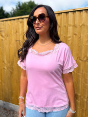 Pink Lace Trim Tee Carla