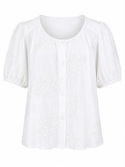White Buttoned Floral Top Marcia