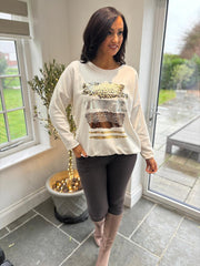 Winter White Chenille Brushstroke Sweatshirt Donna