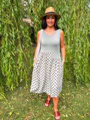Khaki Polka Dot Panel Dress Coraline