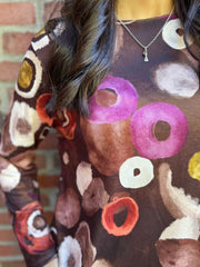 Chocolate Circle Print Top Raya