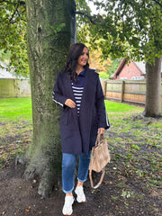 Navy Boucle Stripe Coat Detail Mia