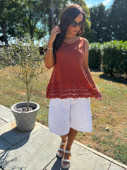 Rust Broderie Hem Vest Cordelia