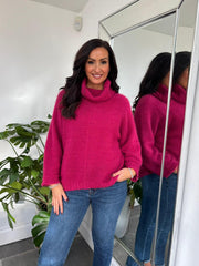 Raspberry Roll Neck Shimmer Knit Susan