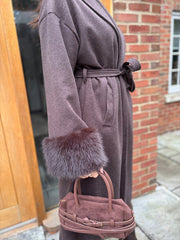 Chocolate Luxury Faux Fur Cuffed Coat Valentina