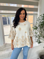 White Floral Embroidered Top Sydney