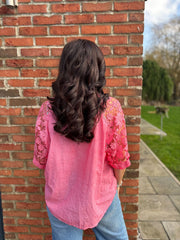 Coral Floral Lace Broderie Top Myla
