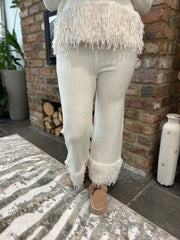 Winter White Premium Faux Feather Trouser Set Teya