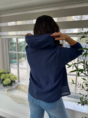 Navy Bubble Cotton Hooded Jacket Hayley