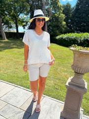 White Gold Trim Open Knit Top Karen