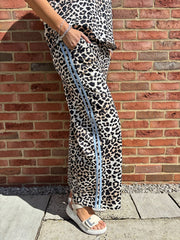 Blue Premium Leopard Pull on Wide Leg Trousers