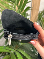 Black Leather Button Purse
