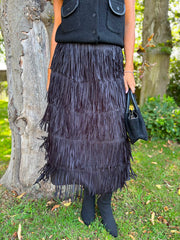 Black Fringed Maxi Skirt