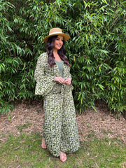 Khaki Geometric Tie Front Trouser Set Peyton