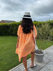 Orange  Bardot Bubble Cotton Leopard Dress Isla