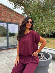 Wine Two Piece Trouser Set Sara