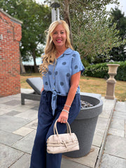 Denim Polka Dot Tie Front Blouse Tiana