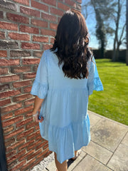 Blue Embroidered Ruffle Dress Taylor