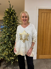 Winter White Gold Festive Snowflake Knit Ava