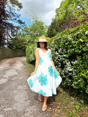 Teal Floral Print Dress Yvonne