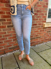 Light Denim Embellished Straight Leg Jeans