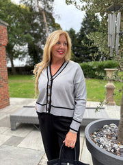 Grey Contrast Trim Shimmer Cardi Ophelia