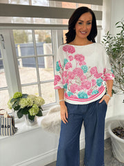 Lipstick Hydrangea Print Knit Top Dawn