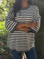 Grey Drop Shoulder Stripe Knit Dove