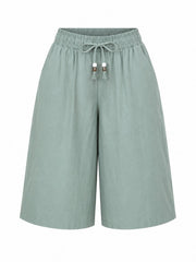 Khaki Wide Leg Bead Tie Culottes