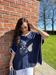 Navy Butterfly Crepe Top Gail