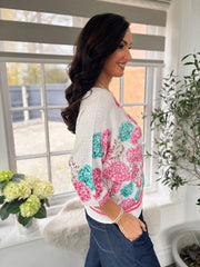 Lipstick Hydrangea Print Knit Top Dawn