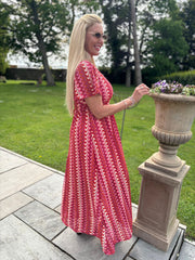 Red Crochet Patterned Stripe Dress Anabelle