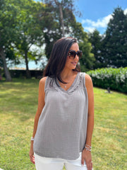 Mocha Floral Mesh Bubble Cotton Top Robin