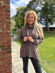 Mocha Ribbed Scarf Top Zeta