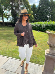 Chocolate Textured Lace Hem Shirt Dina