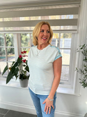 Blue Pinstripe Button Detail Tee Kennedy