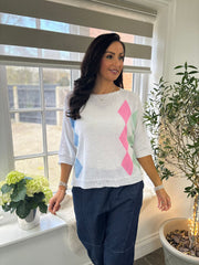 White Diamond Crew Neck Knit Fran