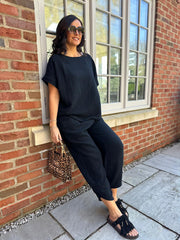 Black Bubble Cotton Trouser Set Jasmine