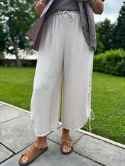Stone Ruched Drawstring Wide Leg Trousers