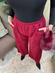 Wine Twisted Seam Wide Leg Trousers