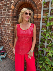 Red Sequin Vest Top Rebecca