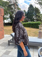 Chocolate Botanical Tie Front Blouse Brielle