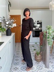 Black Textured Long Sleeve Top Corrina