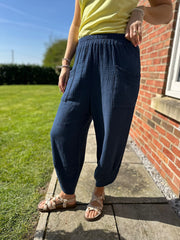 Navy Bubble Cotton Trouser Set Jasmine