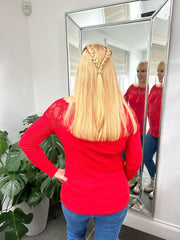 Red Long Sleeve Lace Top Ruby