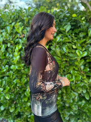 Chocolate Scenic Printed Top River