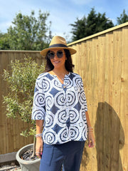 Navy Swirl Pattern Top Mercy