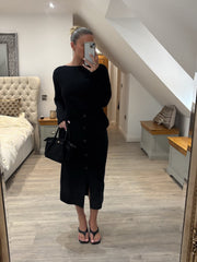 Black Button Detail Two Piece Skirt Set Jenny