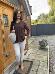 Chocolate Fringed Pocket Knit Ruth