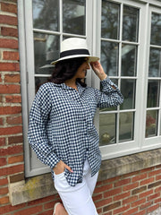 Navy Gingham Checked Shirt Zaria